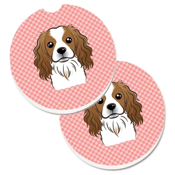 Carolines Treasures Checkerboard Pink Cavalier Spaniel Cup Holder Car Coaster, PK2 BB1224CARC - main